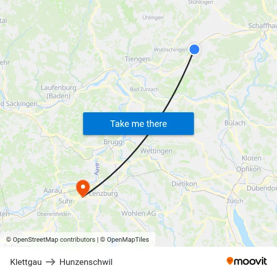 Klettgau to Hunzenschwil map