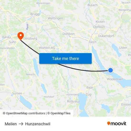 Meilen to Hunzenschwil map