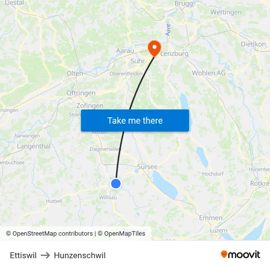 Ettiswil to Hunzenschwil map