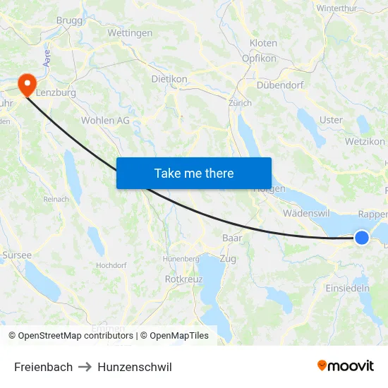 Freienbach to Hunzenschwil map