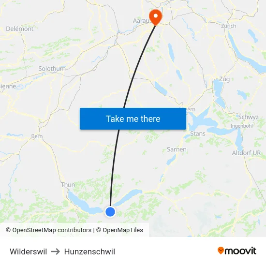 Wilderswil to Hunzenschwil map