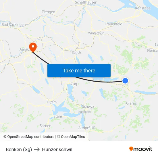 Benken (Sg) to Hunzenschwil map