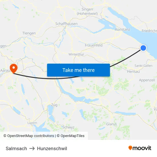 Salmsach to Hunzenschwil map