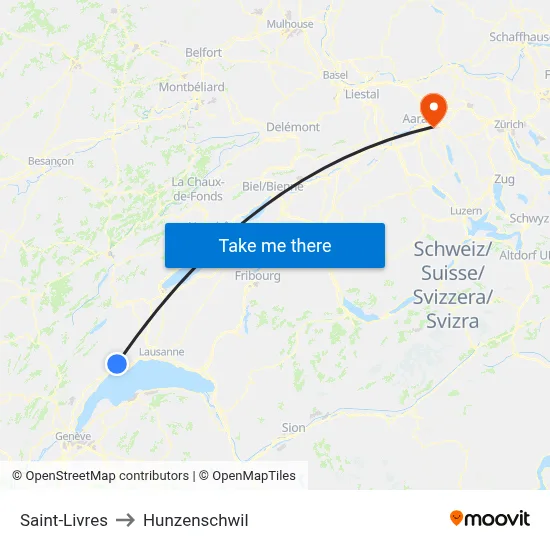 Saint-Livres to Hunzenschwil map