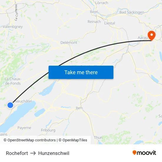 Rochefort to Hunzenschwil map
