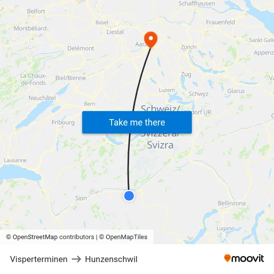 Visperterminen to Hunzenschwil map