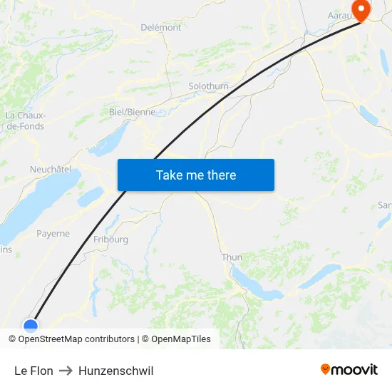 Le Flon to Hunzenschwil map