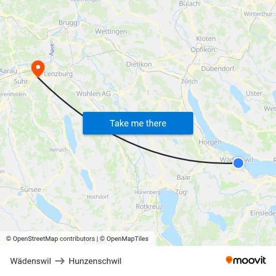 Wädenswil to Hunzenschwil map