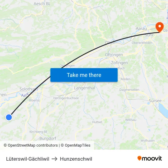 Lüterswil-Gächliwil to Hunzenschwil map