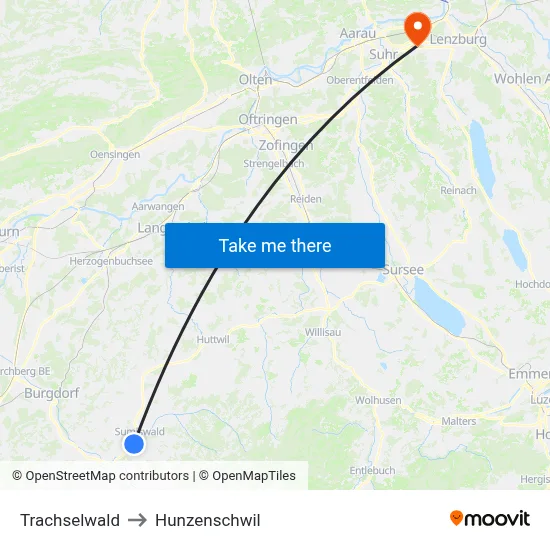 Trachselwald to Hunzenschwil map