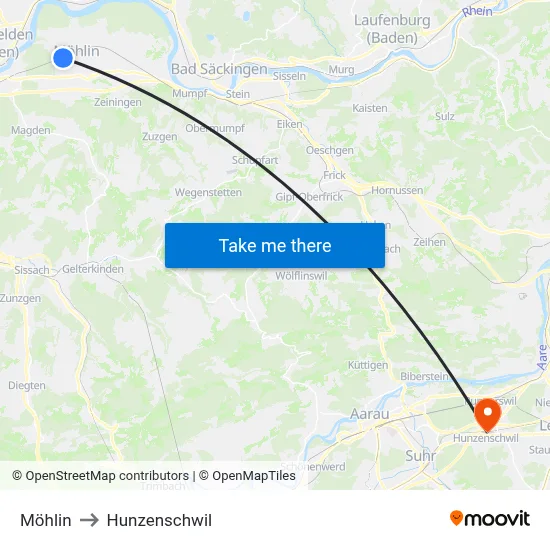 Möhlin to Hunzenschwil map
