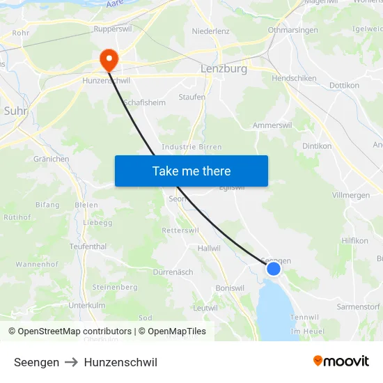 Seengen to Hunzenschwil map