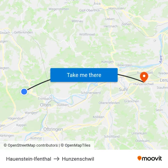 Hauenstein-Ifenthal to Hunzenschwil map
