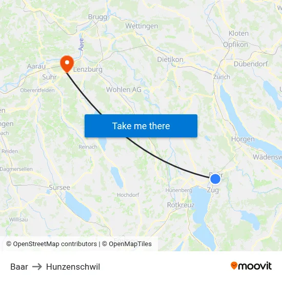 Baar to Hunzenschwil map