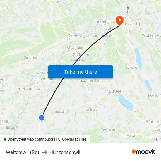 Walterswil (Be) to Hunzenschwil map