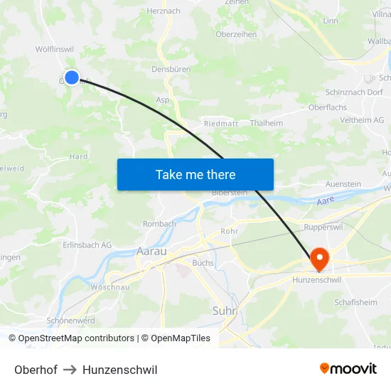 Oberhof to Hunzenschwil map
