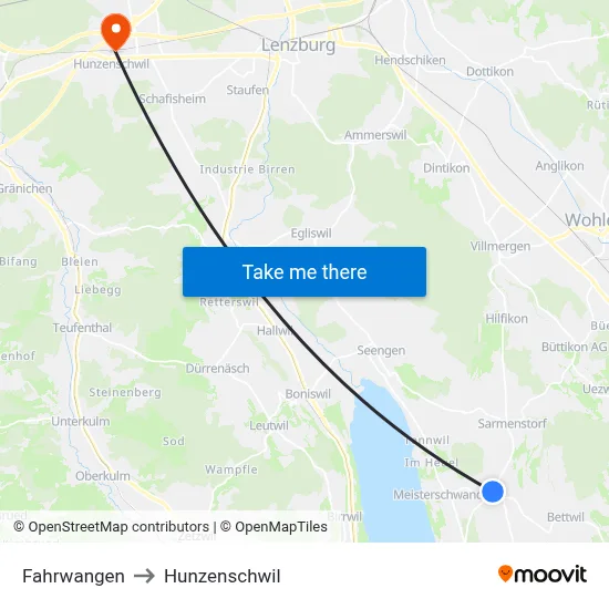 Fahrwangen to Hunzenschwil map