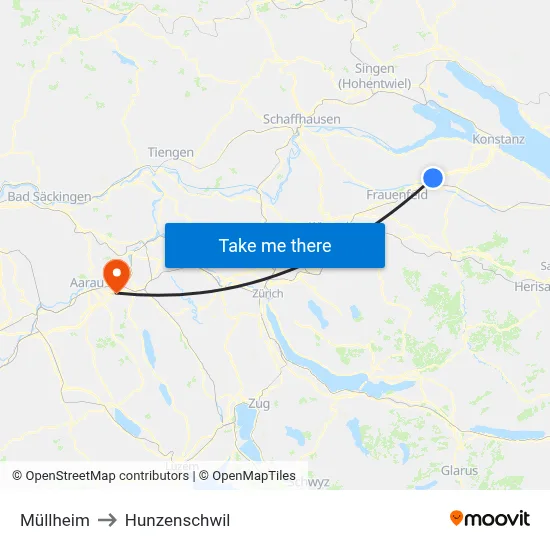 Müllheim to Hunzenschwil map