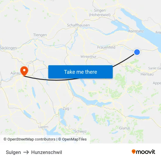 Sulgen to Hunzenschwil map