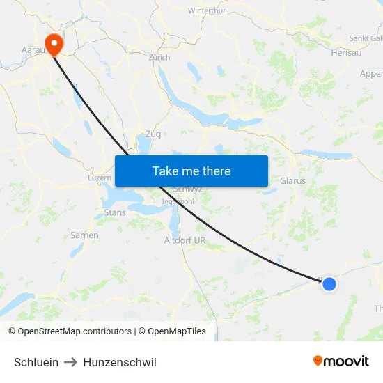 Schluein to Hunzenschwil map