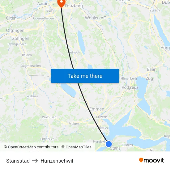 Stansstad to Hunzenschwil map