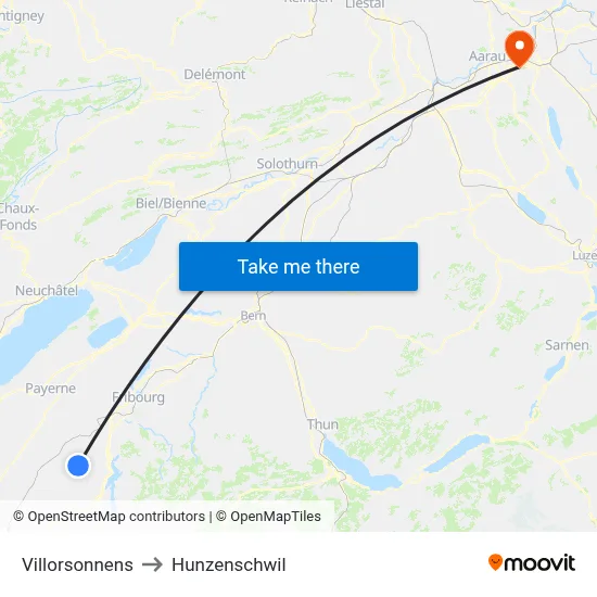 Villorsonnens to Hunzenschwil map