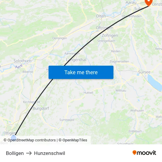 Bolligen to Hunzenschwil map