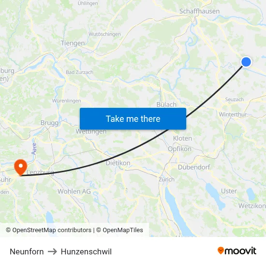 Neunforn to Hunzenschwil map