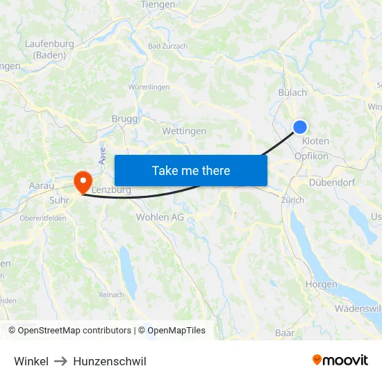 Winkel to Hunzenschwil map