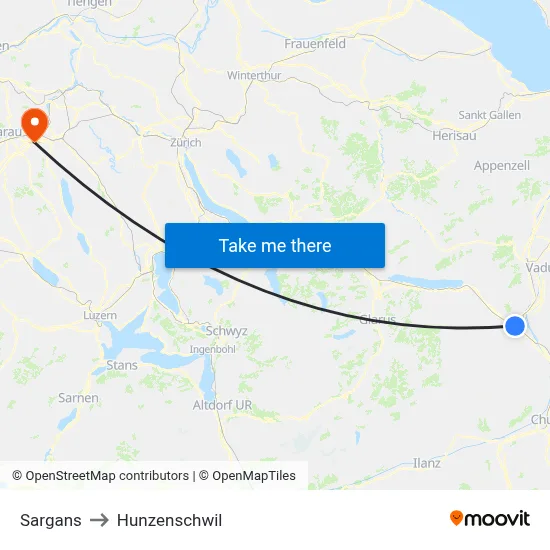 Sargans to Hunzenschwil map