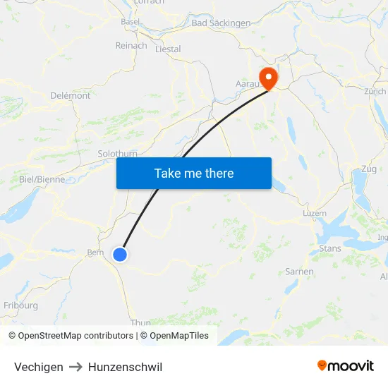Vechigen to Hunzenschwil map