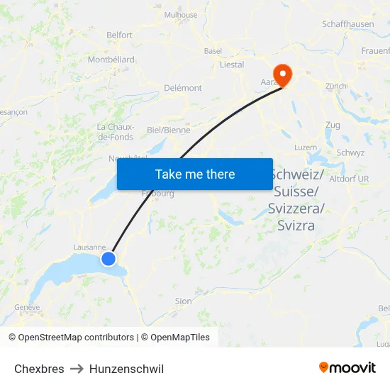 Chexbres to Hunzenschwil map