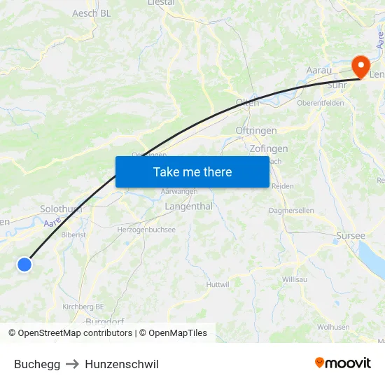 Buchegg to Hunzenschwil map