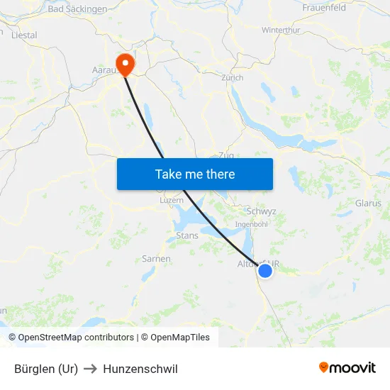 Bürglen (Ur) to Hunzenschwil map