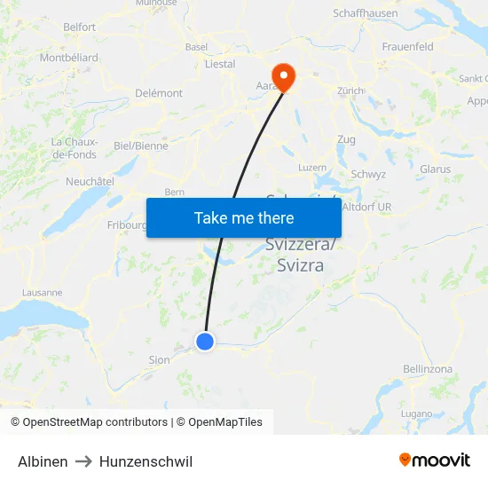 Albinen to Hunzenschwil map