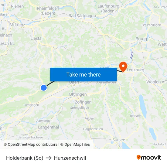 Holderbank (So) to Hunzenschwil map