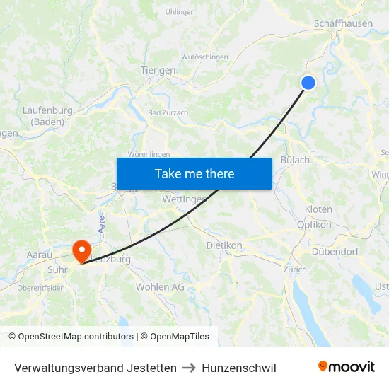 Verwaltungsverband Jestetten to Hunzenschwil map