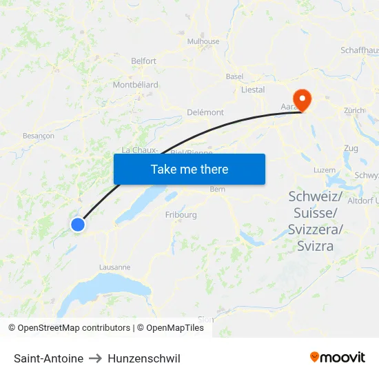 Saint-Antoine to Hunzenschwil map