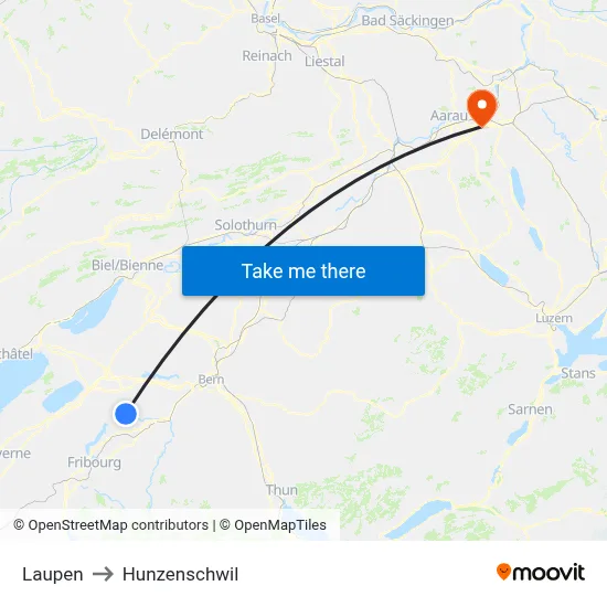 Laupen to Hunzenschwil map