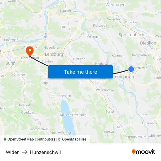 Widen to Hunzenschwil map