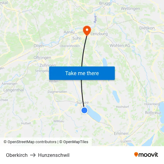 Oberkirch to Hunzenschwil map