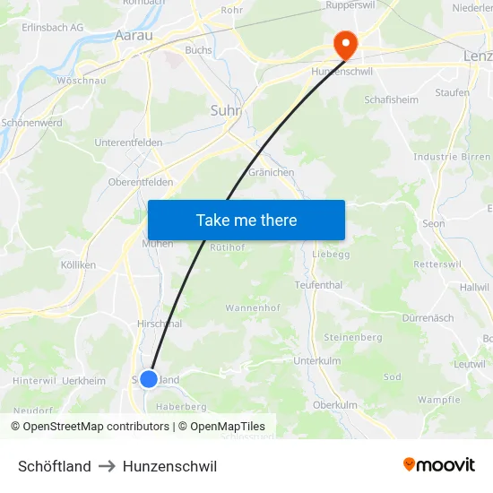 Schöftland to Hunzenschwil map