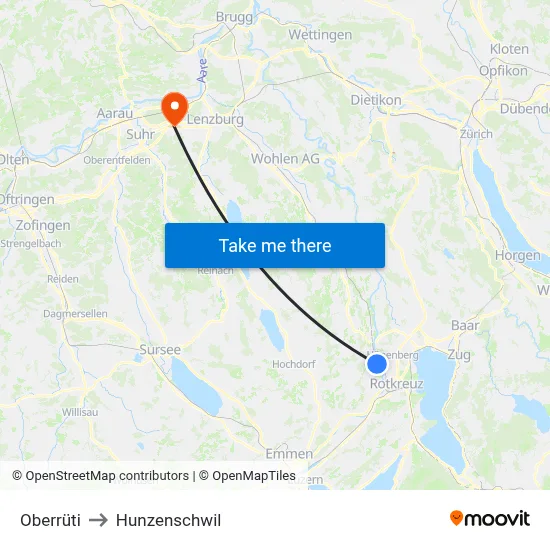 Oberrüti to Hunzenschwil map