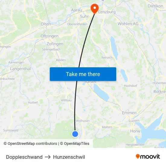Doppleschwand to Hunzenschwil map