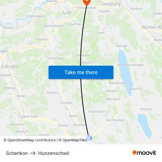 Schenkon to Hunzenschwil map