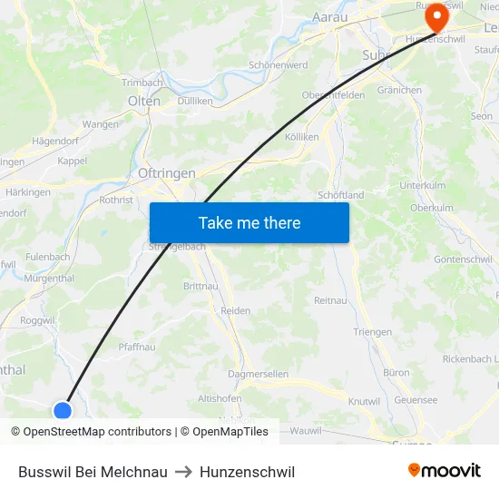 Busswil Bei Melchnau to Hunzenschwil map