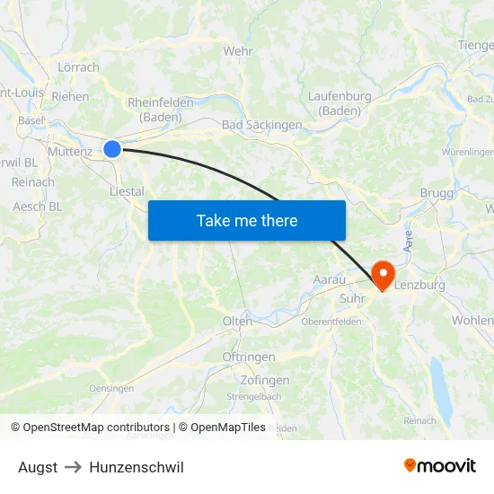 Augst to Hunzenschwil map