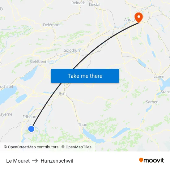 Le Mouret to Hunzenschwil map
