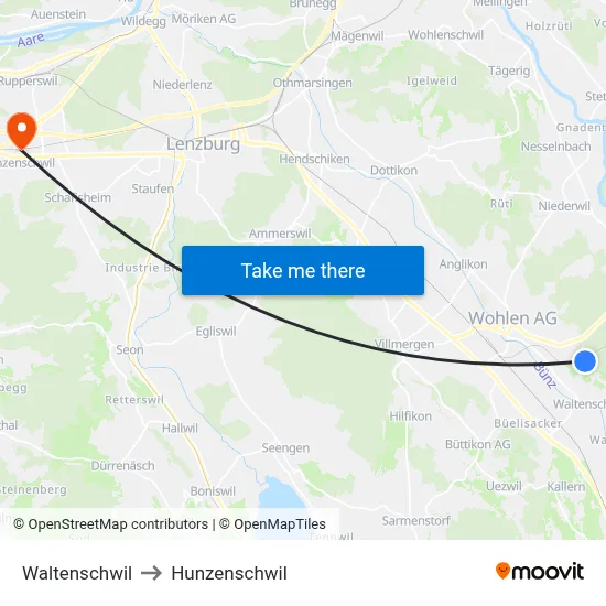 Waltenschwil to Hunzenschwil map