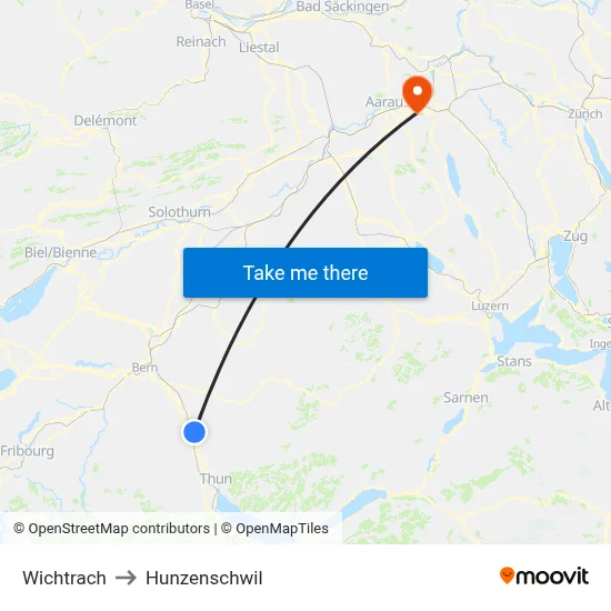 Wichtrach to Hunzenschwil map